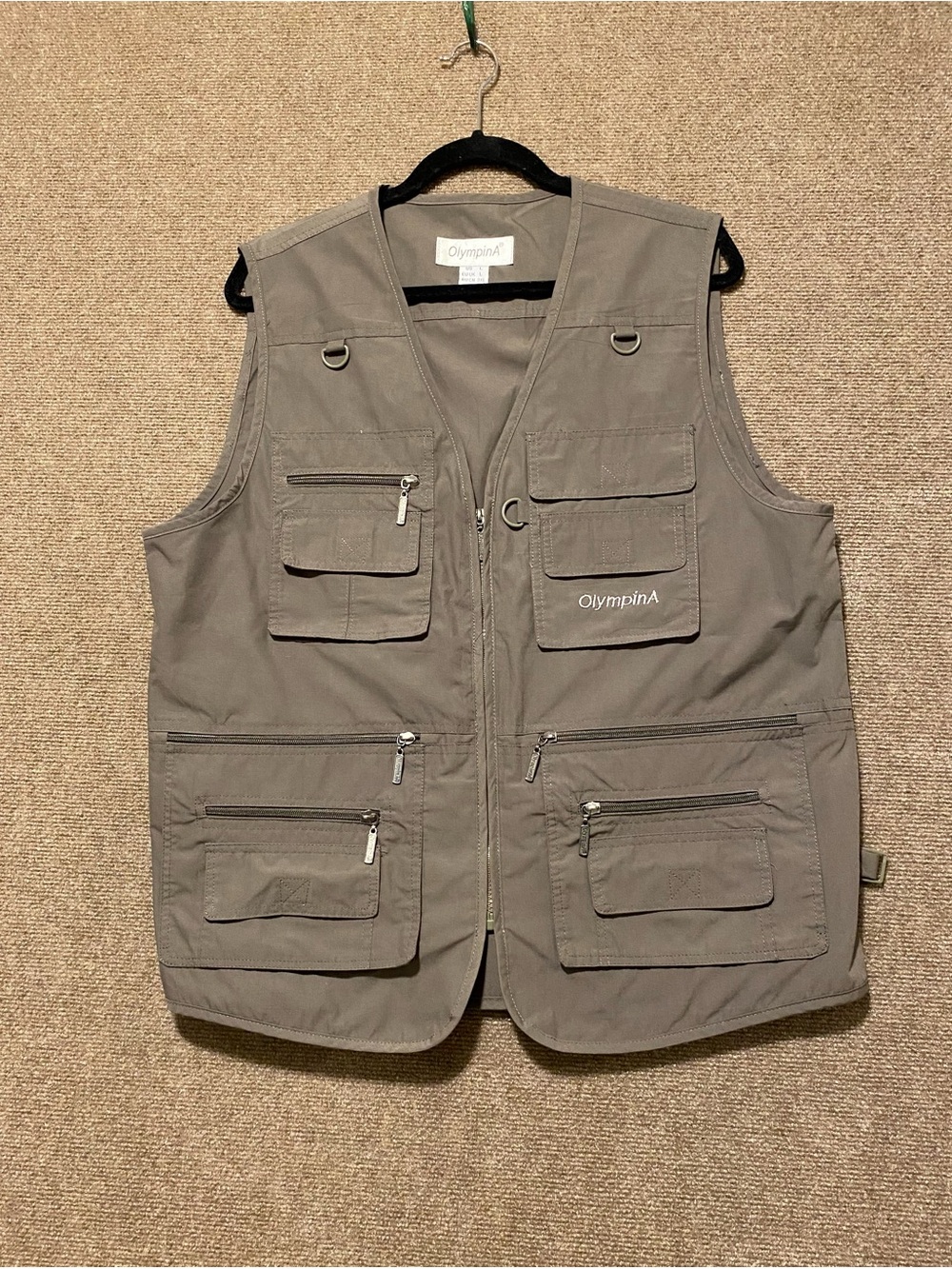 Olympina Multi-Pocket Utility Outdoor Fishing Hunting Cargo Vest Olive Green L